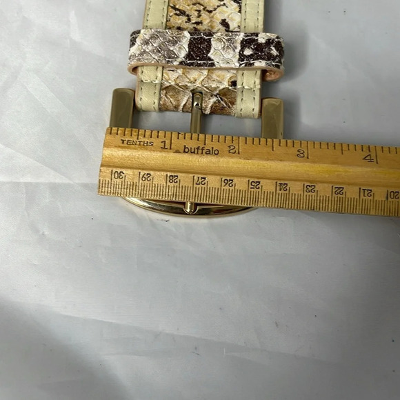 PUNTO FIBBIA Snakeskin Print Genuine Leather Wide Belt Rounded Gold Buckle L - Picture 9 of 10